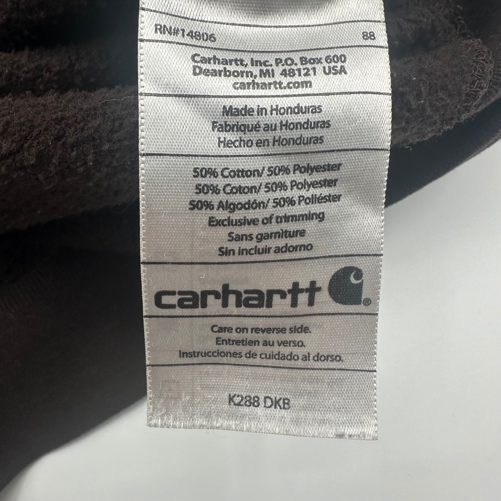 Carhartt K288 DKB Mens Large Brown Midweight Logo Sleeve Hoodie Thrashed READ - Picture 8 of 10